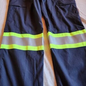 Men's High-Visibility Reflective Work Pants - Black with Lime Stripes